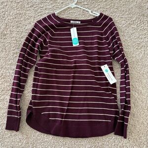 Market & Spruce Burgundy Striped Long Sleeve Top